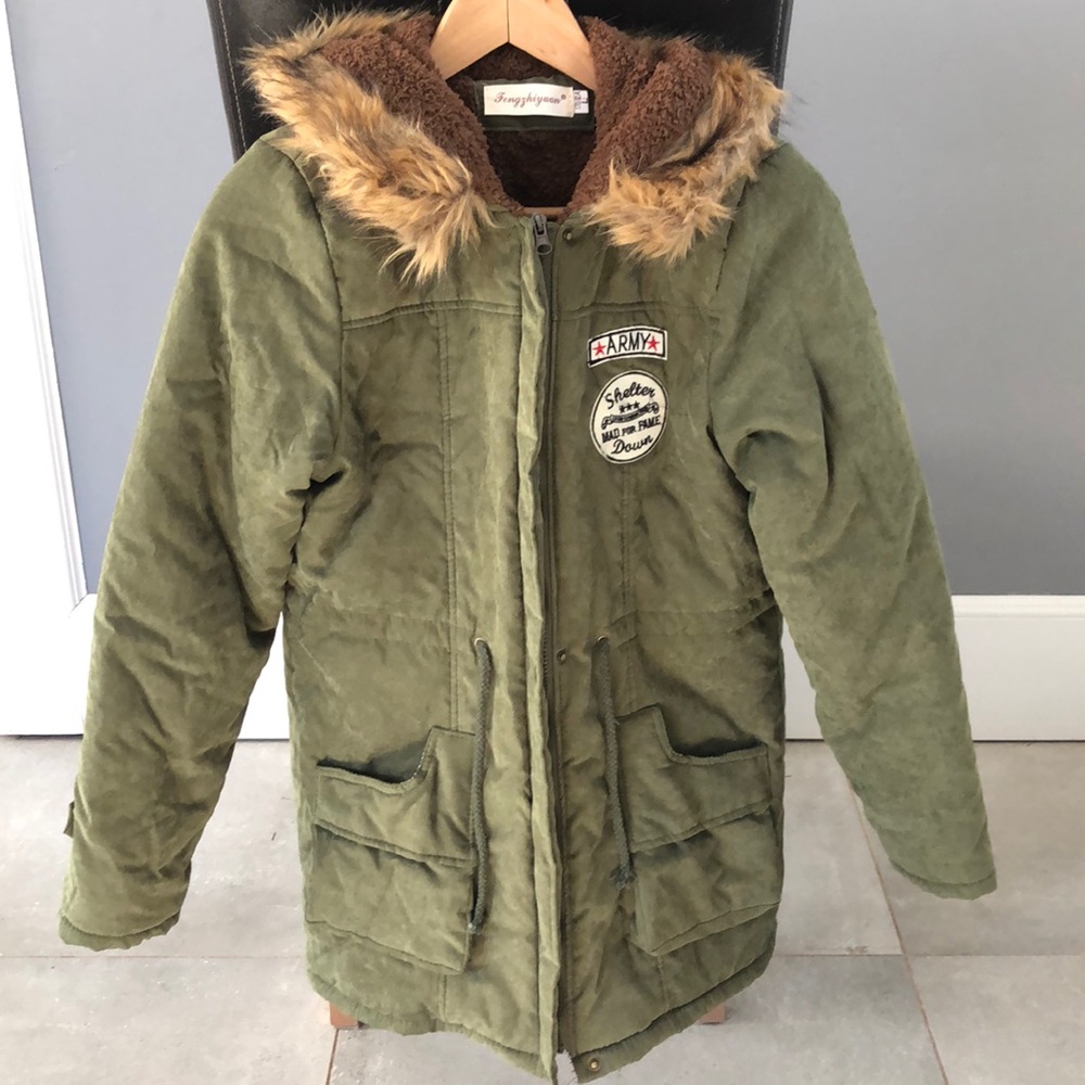 Junior Hooded Parka Camo Green size M